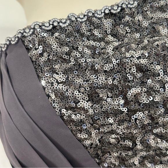 Vintage Aspeed One Shoulder Chiffon Gown Embellished Gray Medium Y2K Prom Chic - Picture 6 of 13